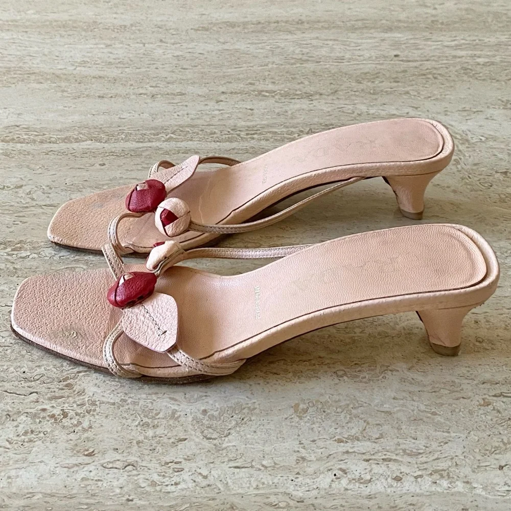 Vintage Prada Rosebud Kitten Heel Sandals - Picture 3 of 9